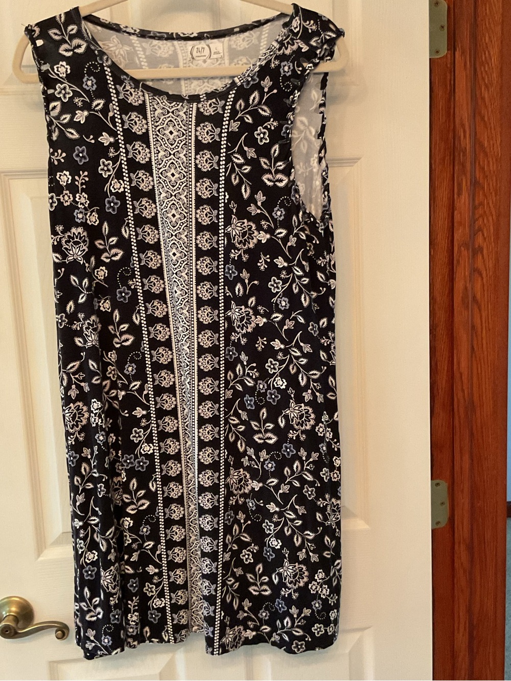 Maurices Navy Blue and White Floral Border Dress